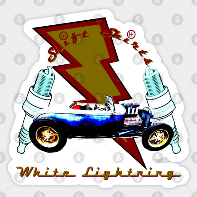 Shift Shirts White Lightning Hot Rod Sticker by ShiftShirts